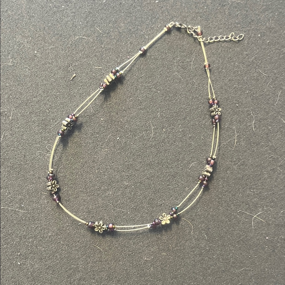 Elegant Gold and Purple Beaded flower Necklace